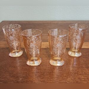 Set of 4 Vintage Jeannette Glass FLORAGOLD Louisa Marigold Iridized Tumblers